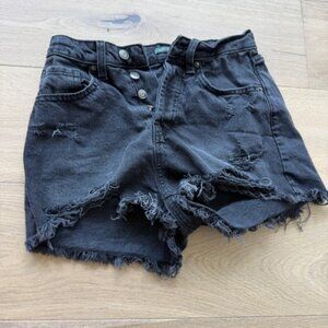 Black Ripped-Jean Shorts